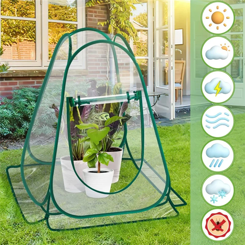 Mini Serre Portable Pliante pour Succulentes et Fleurs - Jardin Domestique, Balcon, Patio - Housse Chaude avec Fenêtre Enroulable