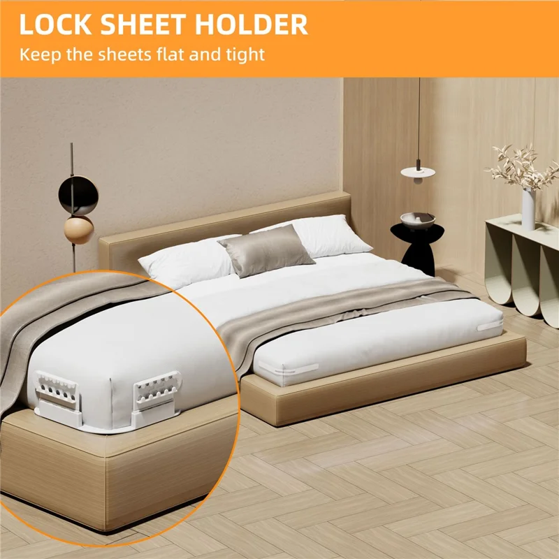 4Pcs Bed Sheet Fasteners Universal Anti Slip Clip Holders Invisible Pinless for Bedding / Mattress Cover - Grey