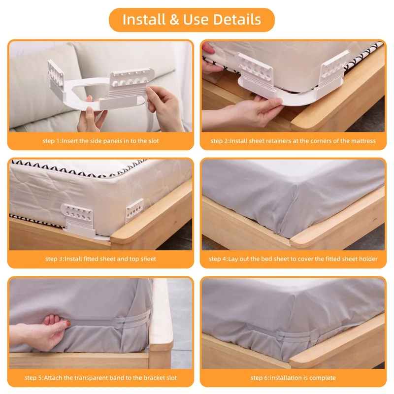 4Pcs Bed Sheet Fasteners Universal Anti Slip Clip Holders Invisible Pinless for Bedding / Mattress Cover - Grey