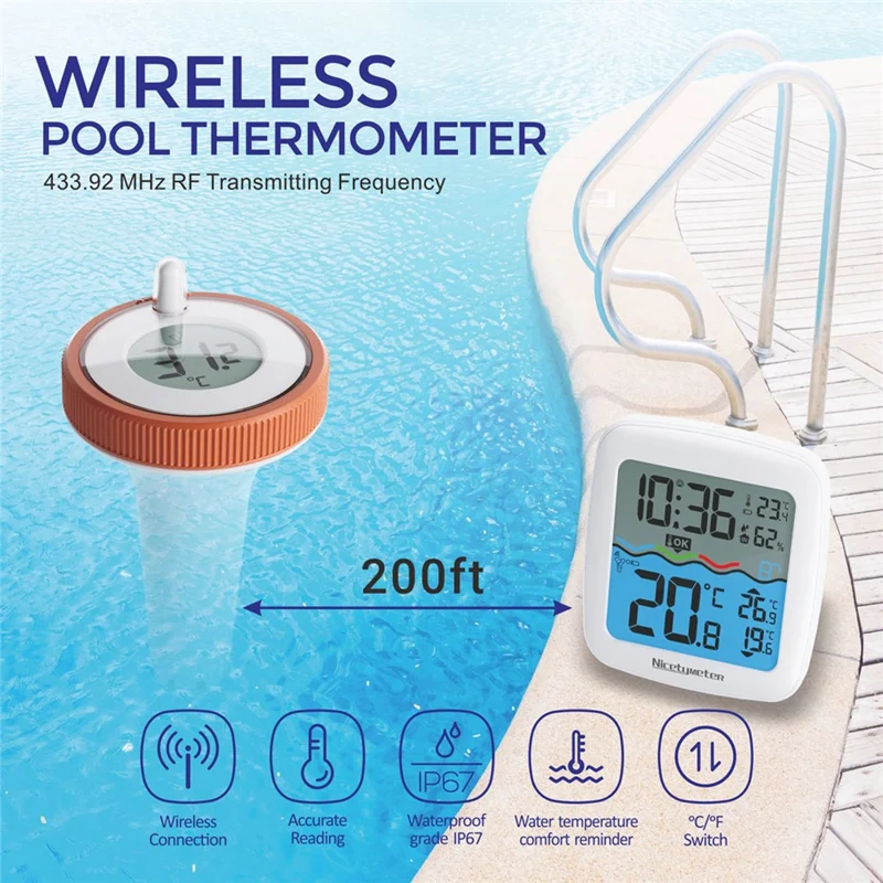 TX15N Floating Wireless Pool Thermometer HD Display Real Time Water Temperature Monitor