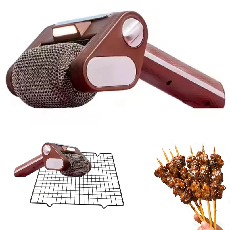 Brosse de gril en acier inoxydable à 350 tr/min avec outil de nettoyage rotatif sans balais et éclairage LED