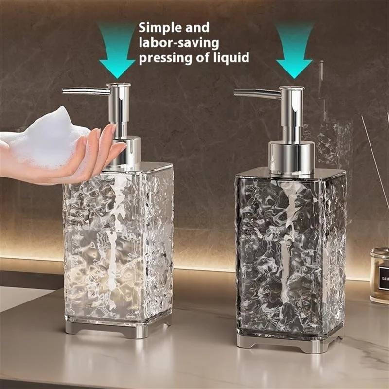400ml Square Shape Refillable Liquid Soap Foaming Bottle Hand Wash Dispenser Pump Bottle - Transparent Grey
