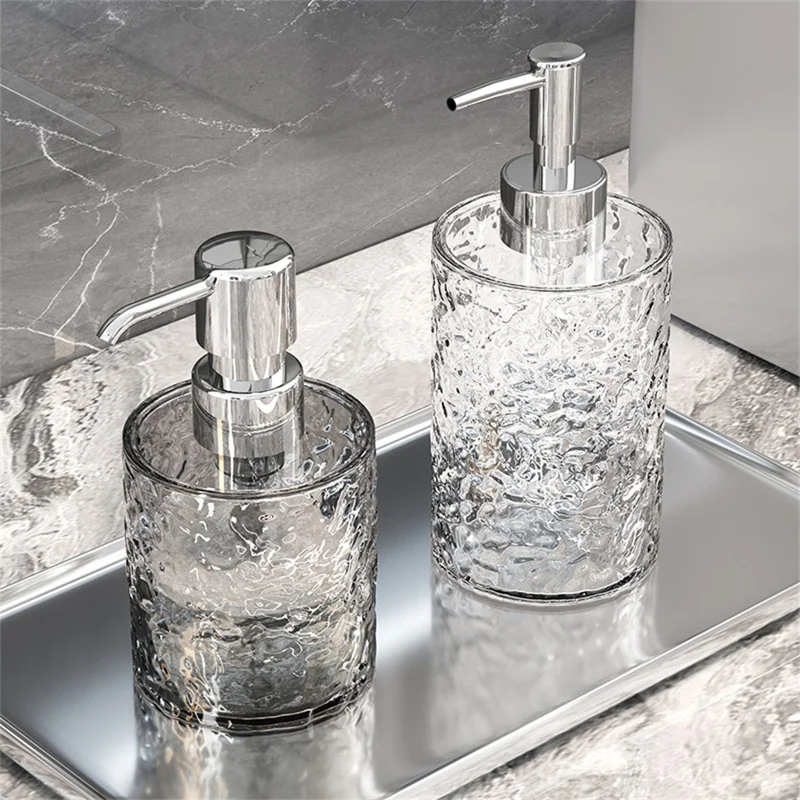 300ml Round Shape Refillable Liquid Soap Foaming Bottle Hand Wash Dispenser Pump Bottle - Transparent Grey