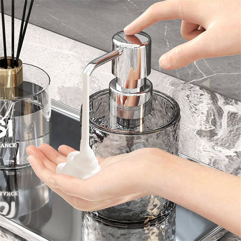 300ml Round Shape Refillable Liquid Soap Foaming Bottle Hand Wash Dispenser Pump Bottle - Transparent Grey