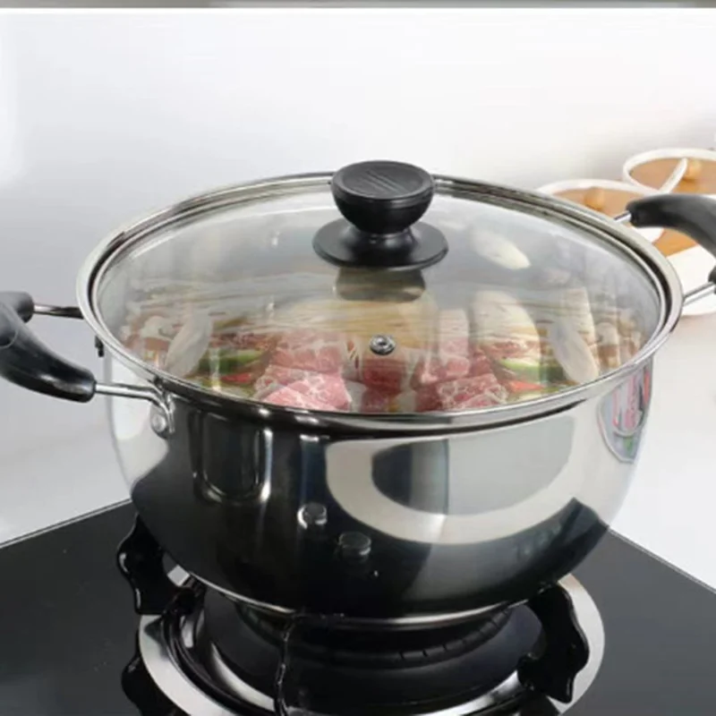 20cm Stainless Steel Thicken Soup Pot Double Handle Gas Stove Cookware with Glass Lid (BPA Free, No FDA)