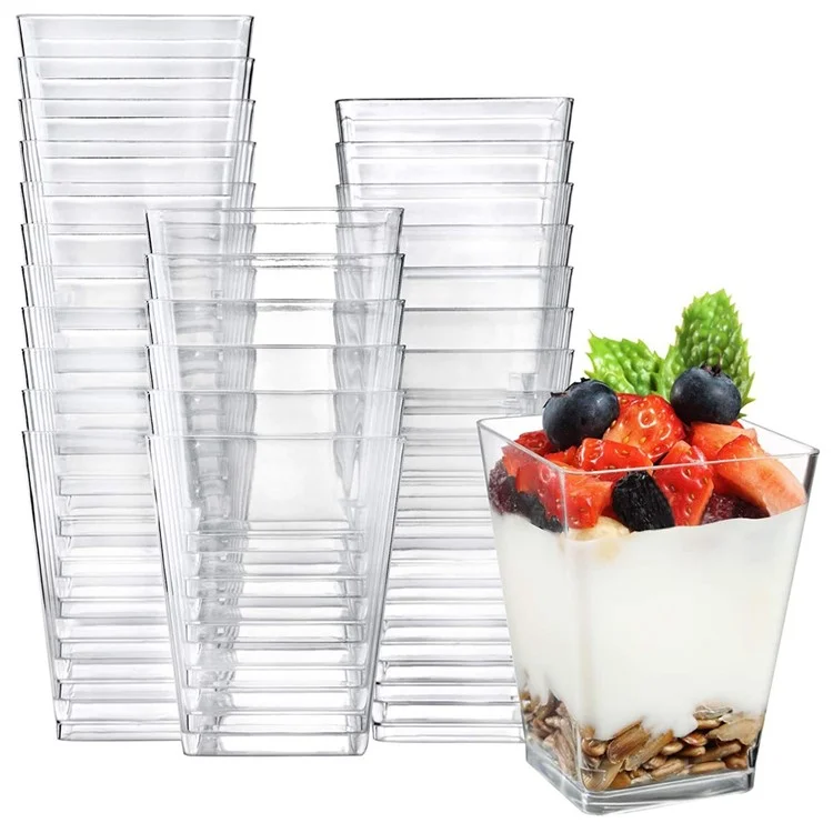 50 pièces 150ml Tasse Mousse Carrée Jetable Conteneur de Gâteau de Décoration de Gâteau Vaisselle pour Fête (Sans BPA, Pas de Certificat FDA)