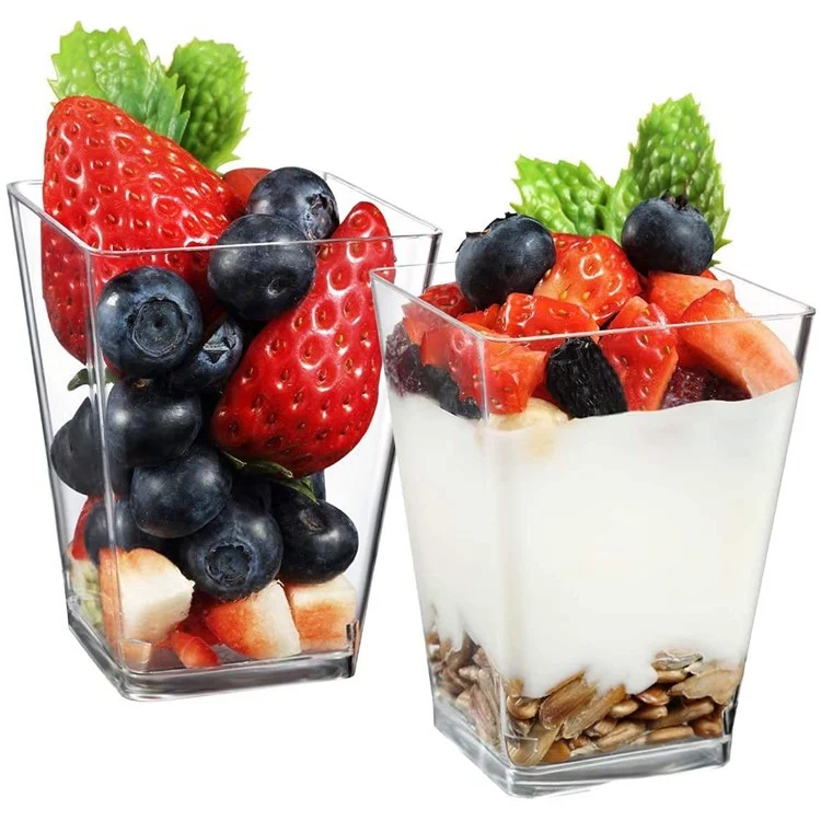 50 pièces 150ml Tasse Mousse Carrée Jetable Conteneur de Gâteau de Décoration de Gâteau Vaisselle pour Fête (Sans BPA, Pas de Certificat FDA)