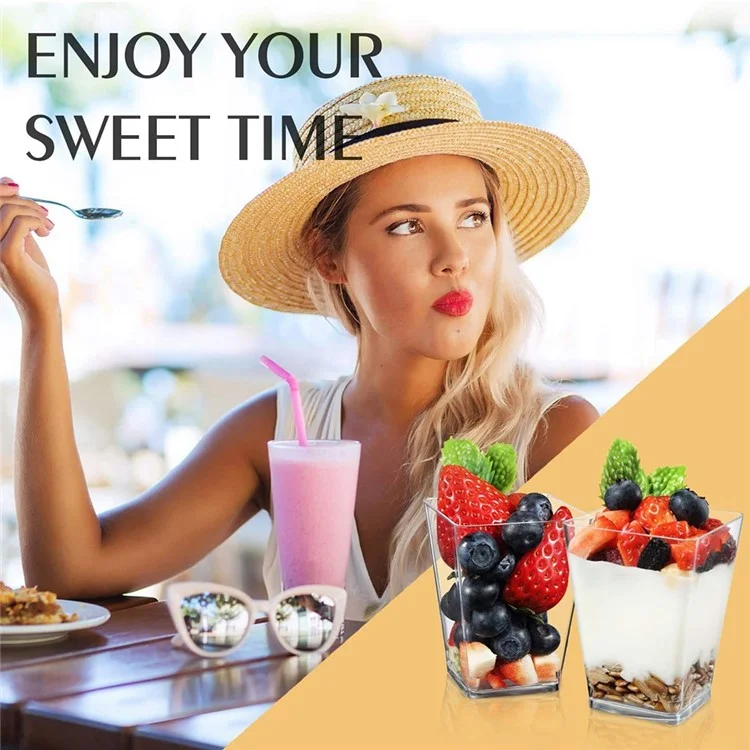 50 pièces 150ml Tasse Mousse Carrée Jetable Conteneur de Gâteau de Décoration de Gâteau Vaisselle pour Fête (Sans BPA, Pas de Certificat FDA)