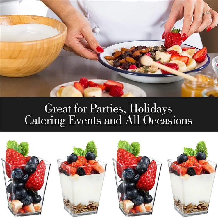 50 pièces 150ml Tasse Mousse Carrée Jetable Conteneur de Gâteau de Décoration de Gâteau Vaisselle pour Fête (Sans BPA, Pas de Certificat FDA)
