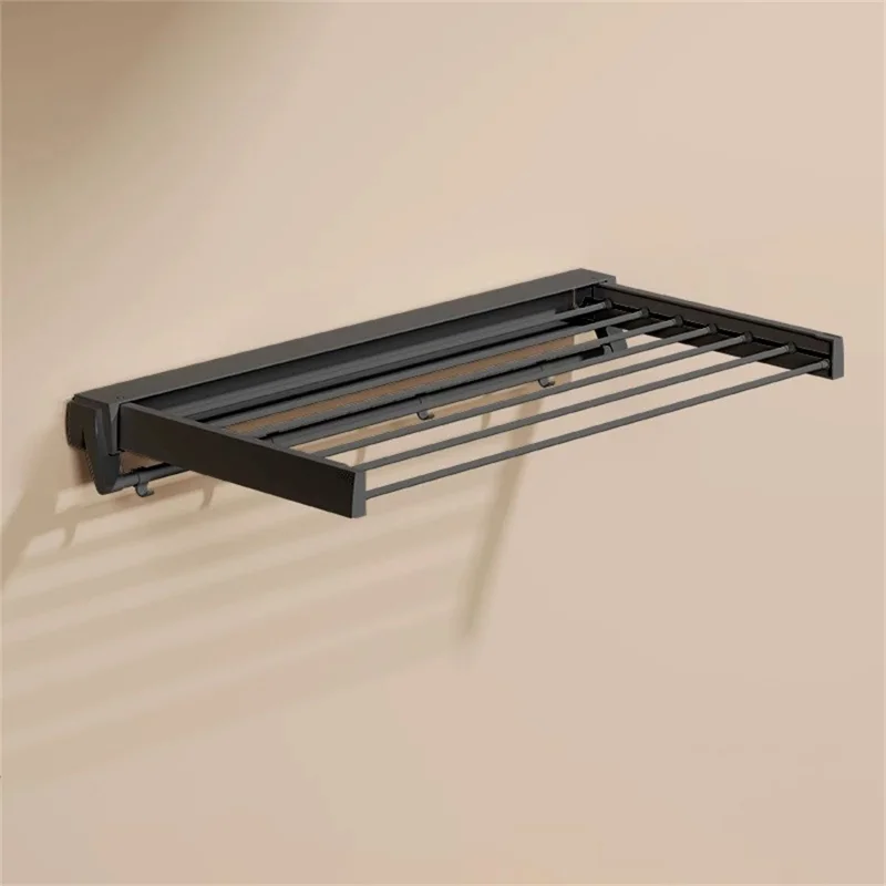Étendoir à linge pliable avec support de fixation, en ABS et acier au carbone, pour balcon ou intérieur - Noir, longueur 85,5 cm