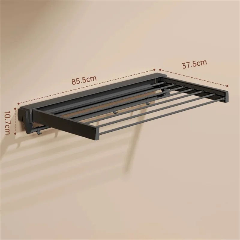 Étendoir à linge pliable avec support de fixation, en ABS et acier au carbone, pour balcon ou intérieur - Noir, longueur 85,5 cm