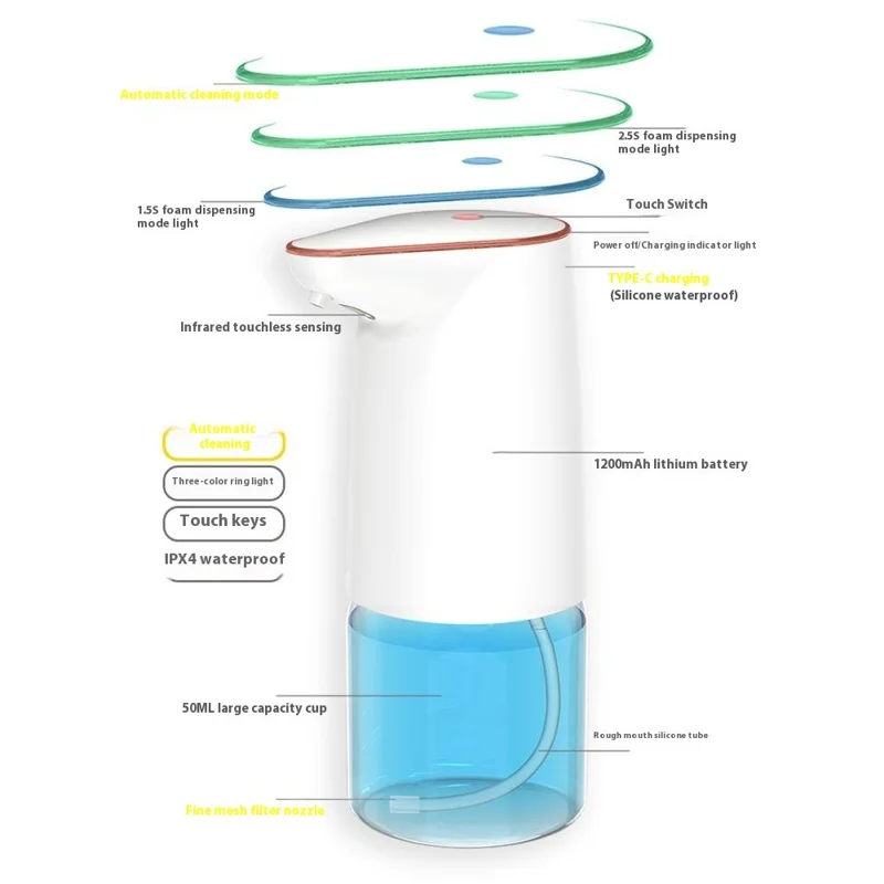 500ml Automatic Foam Soap Dispenser USB Rechargeable Touchless Electric Liquid Hand Wash Dispenser