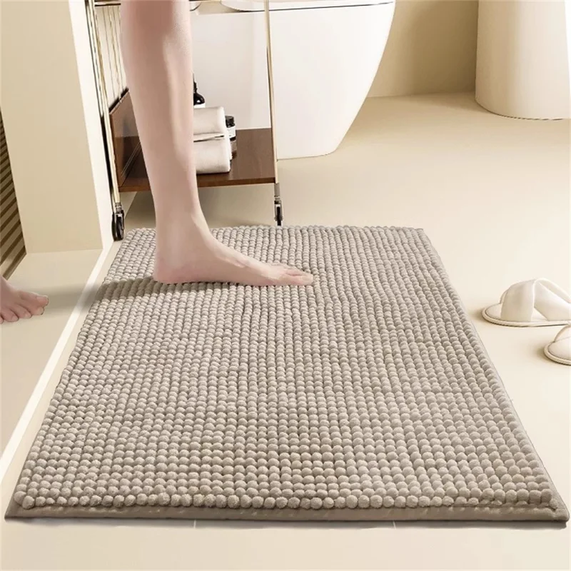 Alfombra de baño de chenilla suave absorbente de 50 x 80 cm, lavable y antideslizante para la entrada del baño - Color camello