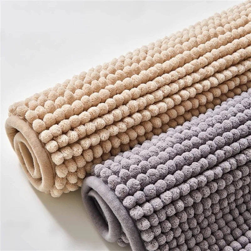 Alfombra de baño de chenilla suave absorbente de 50 x 80 cm, lavable y antideslizante para la entrada del baño - Color camello