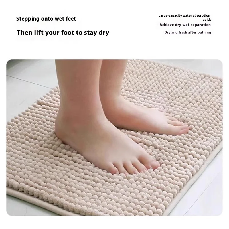 Alfombra de baño de chenilla suave absorbente de 50 x 80 cm, lavable y antideslizante para la entrada del baño - Color camello