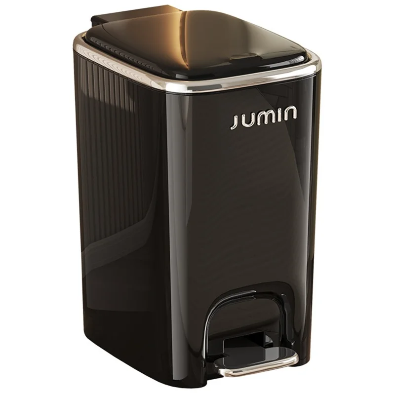 15L Electroplated Trash Can with Lid Plastic Foot Pedal Waste Bin for Bedroom / Kitchen / Office - Black