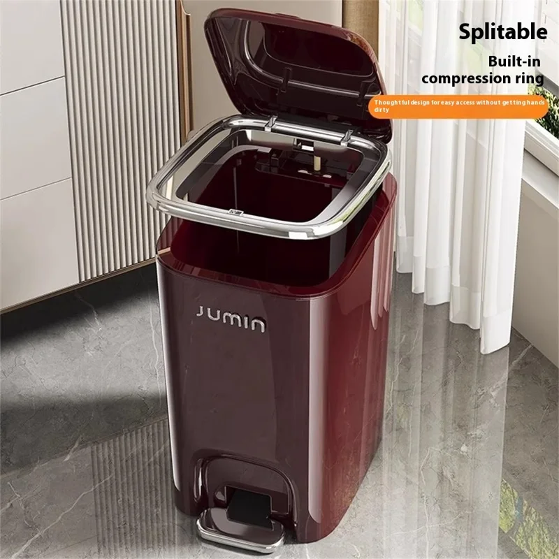 15L Electroplated Trash Can with Lid Plastic Foot Pedal Waste Bin for Bedroom / Kitchen / Office - Black