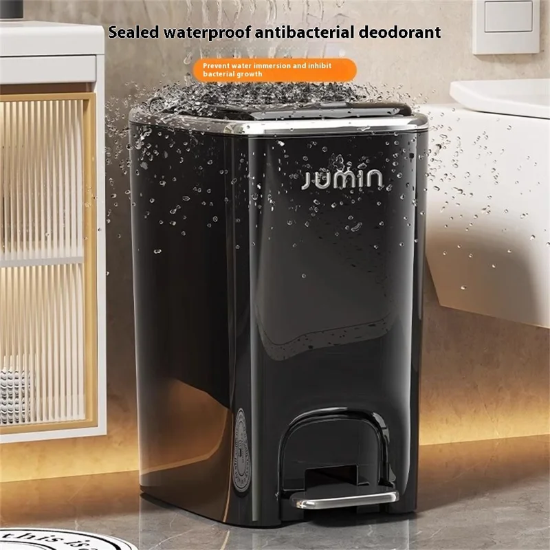 20L Electroplated Trash Can with Lid Plastic Foot Pedal Waste Bin for Bedroom / Kitchen / Office - Cream White