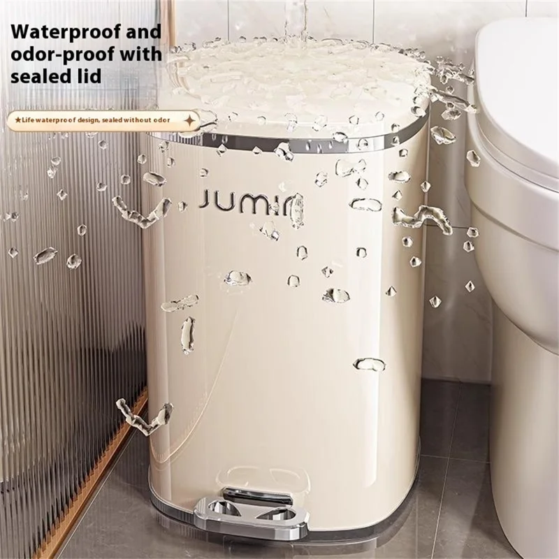 15L Electroplated Dual Layer Waste Bin Plastic Foot Pedal Trash Can with Lid for Kitchen Living Room, Size S - Black