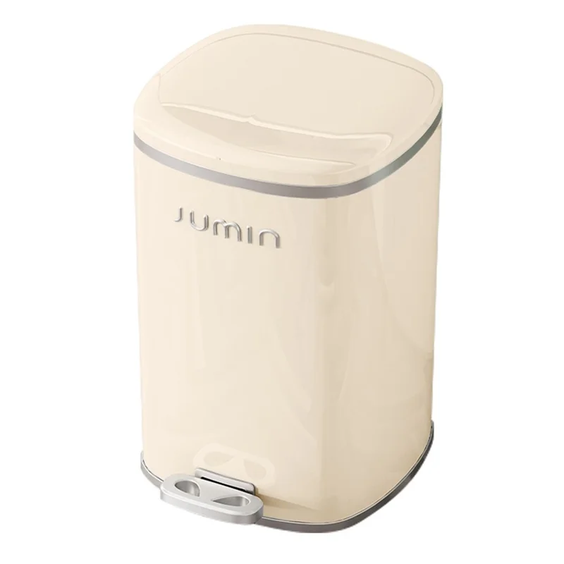 20L Electroplated Dual Layer Waste Bin Plastic Foot Pedal Trash Can with Lid for Kitchen Living Room, Size L - Cream White
