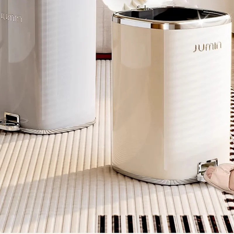 20L Electroplated Dual Layer Waste Bin Plastic Foot Pedal Trash Can with Lid for Kitchen Living Room, Size L - Cream White
