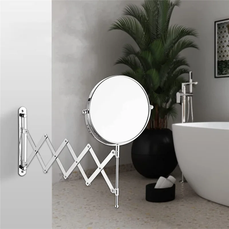 Miroir de maquillage TQ-210 de 7 pouces, à montage mural, rétractable et pliant, avec grossissement 1X / 3X des deux côtés