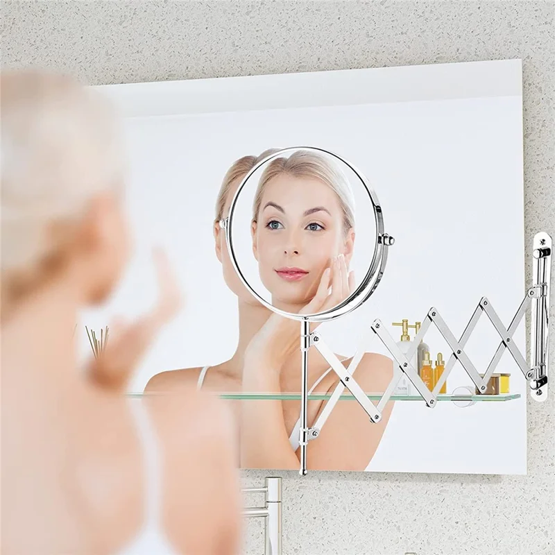 Miroir de maquillage TQ-210 de 7 pouces, à montage mural, rétractable et pliant, avec grossissement 1X / 3X des deux côtés