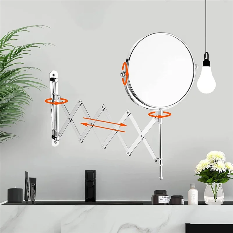 Miroir de maquillage TQ-210 de 7 pouces, à montage mural, rétractable et pliant, avec grossissement 1X / 3X des deux côtés