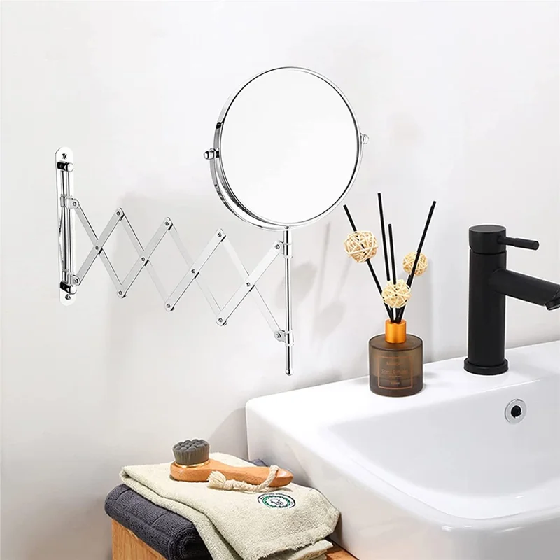 Miroir de maquillage TQ-210 de 7 pouces, à montage mural, rétractable et pliant, avec grossissement 1X / 3X des deux côtés