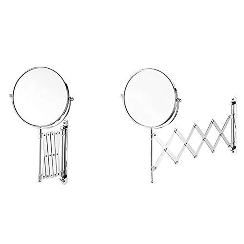 Miroir de maquillage TQ-210 de 7 pouces, à montage mural, rétractable et pliant, avec grossissement 1X / 3X des deux côtés