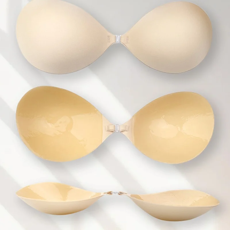 Couvre-mamelons auto-adhésifs en forme de D pour femmes avec boucle avant, soutien-gorge adhésif respirant et invisible push-up - Couleur peau