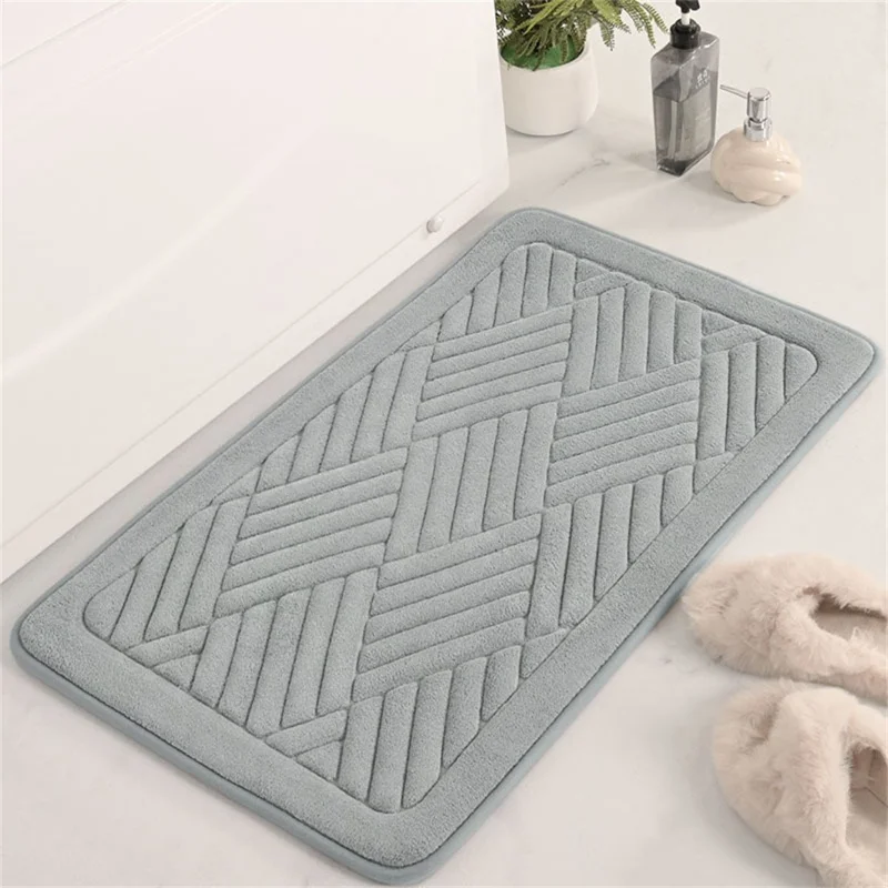 Tappetino da bagno in pile di corallo 40 x 60 cm con schiuma di memoria goffrata, antiscivolo e assorbente - Grigio chiaro