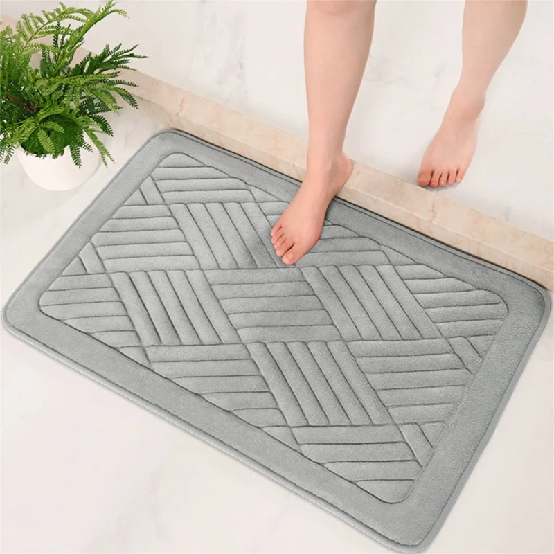 Tappetino da bagno in pile di corallo 40 x 60 cm con schiuma di memoria goffrata, antiscivolo e assorbente - Grigio chiaro