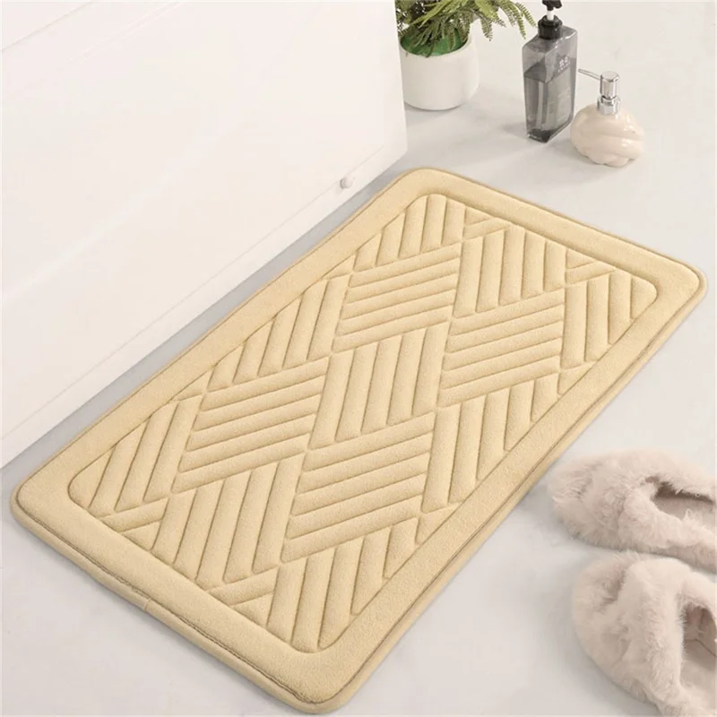 50 x 80cm Coral Fleece Doormat Embossed Memory Foam Bath Mat Non Slip Absorbent Bathroom Rug - Beige