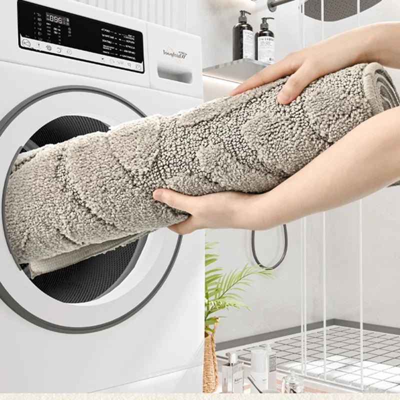 2Pcs / Set Leaves Texture Absorbent Floor Mat Non Slip Bathroom Rug Furry Bath Mat, 50 x 80cm + 50x40cm - Camel