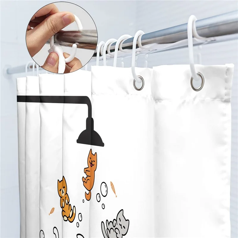Cartoon Animal Shower Curtain 200 x 180cm Waterproof Polyester Bathroom Divider with 12 Hooks - Cats