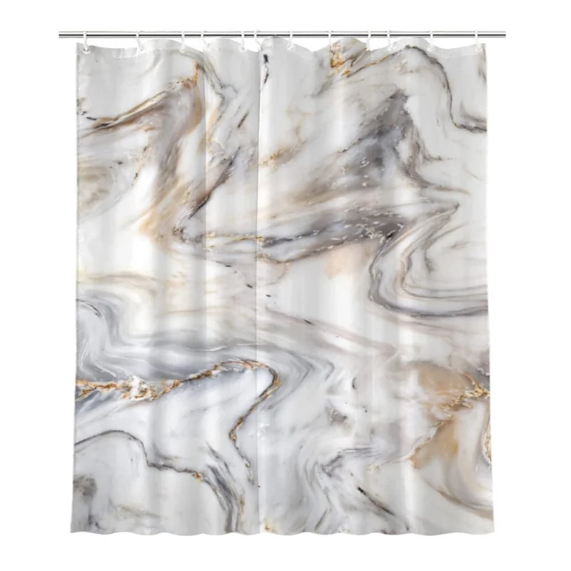 Cortina de ducha de 180 x 180 cm, impermeable, con patrón de mármol, impresión digital 3D en poliéster, repelente al agua - Estilo A