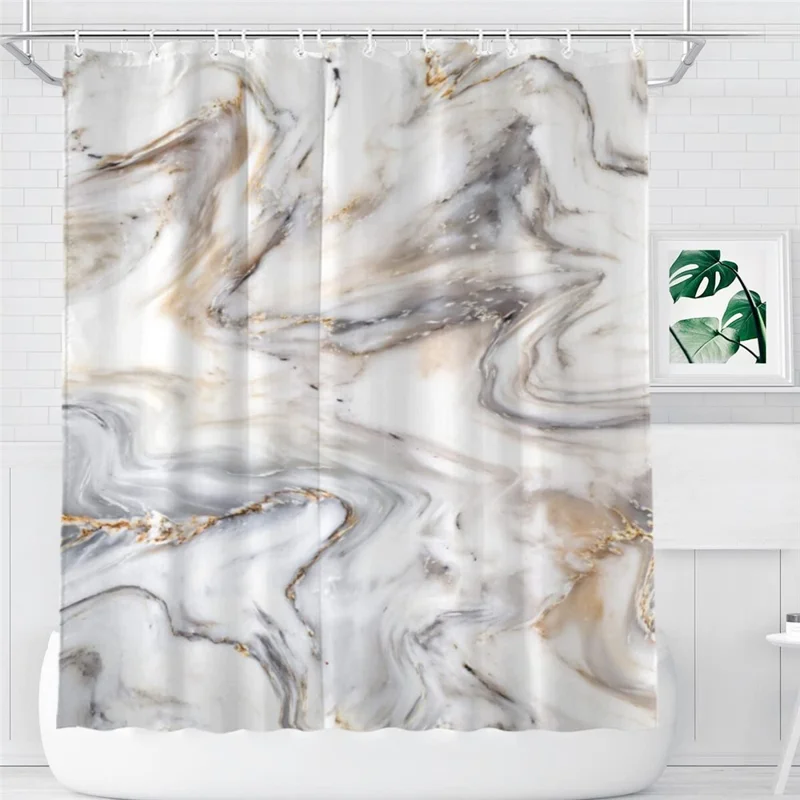 Cortina de ducha de 180 x 180 cm, impermeable, con patrón de mármol, impresión digital 3D en poliéster, repelente al agua - Estilo A