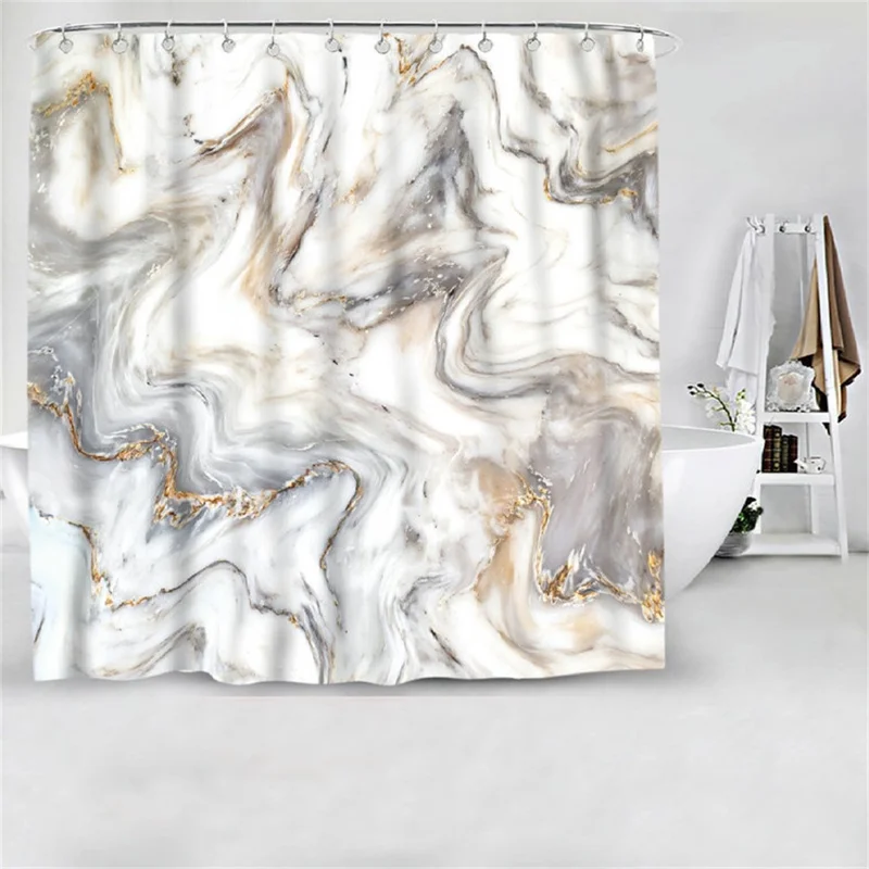 Cortina de ducha de 180 x 180 cm, impermeable, con patrón de mármol, impresión digital 3D en poliéster, repelente al agua - Estilo A