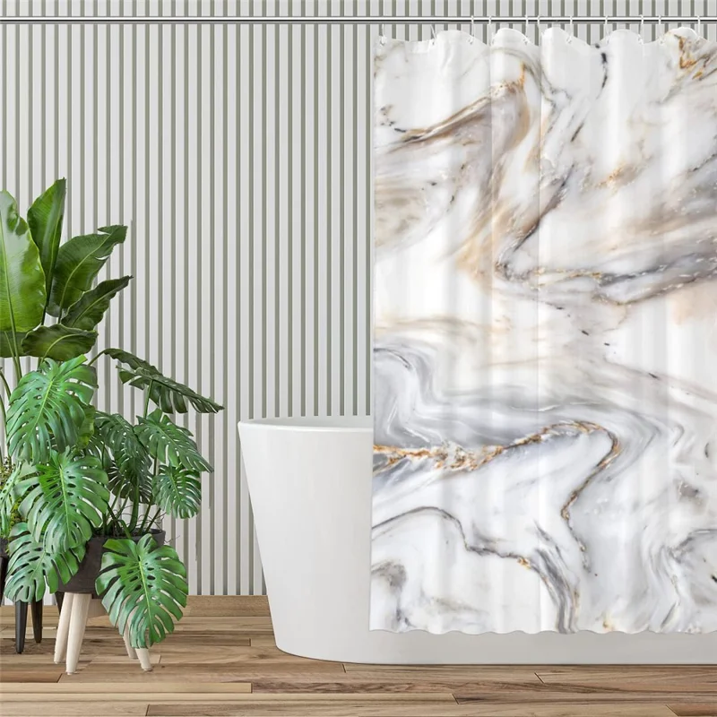 Cortina de ducha de 180 x 180 cm, impermeable, con patrón de mármol, impresión digital 3D en poliéster, repelente al agua - Estilo A