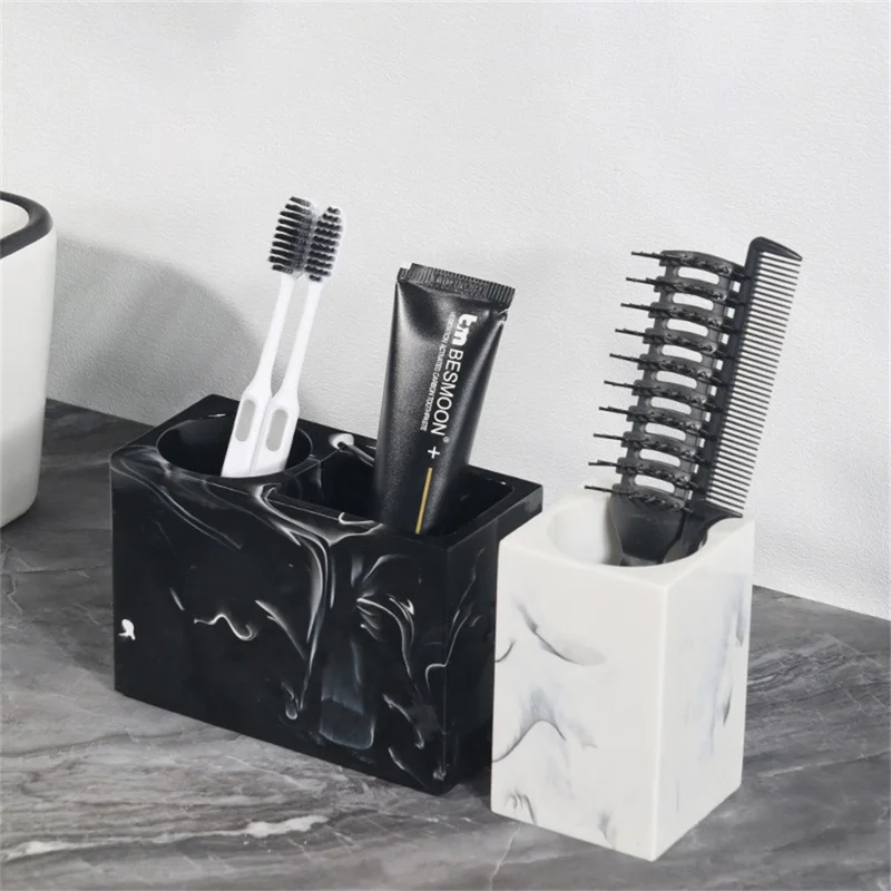 Support de brosse à dents de style nordique à double grille pour hôtel et salle de bain - Organisateur de brosses à dents électriques en résine - Noir encre