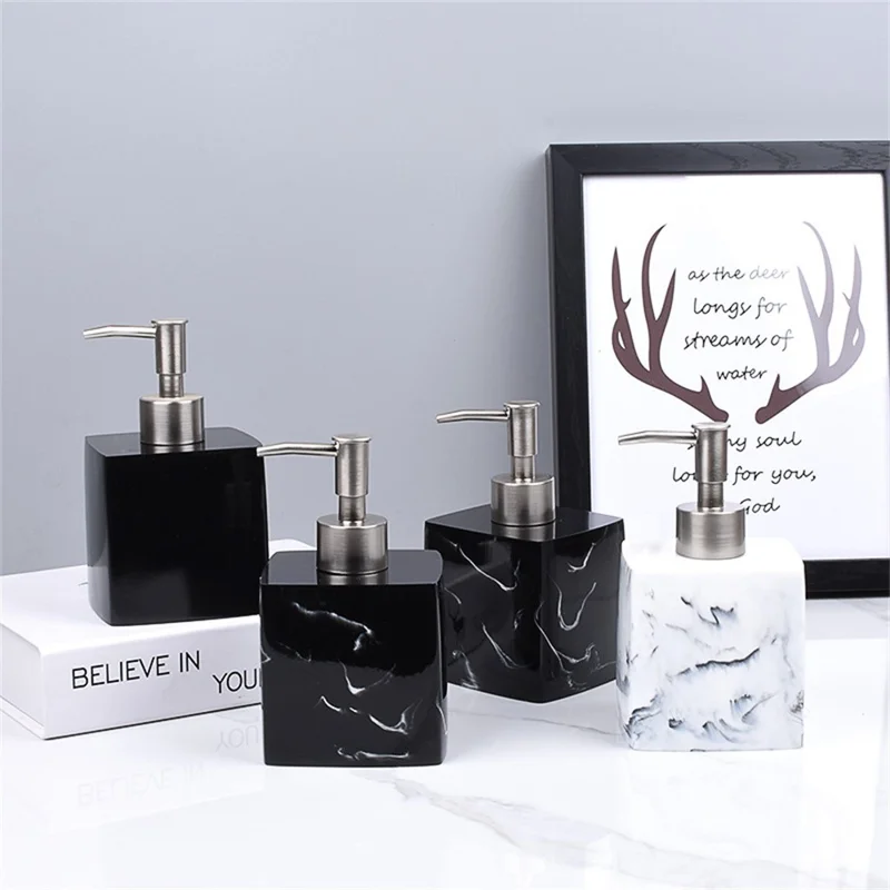 Distributeur de salle de bain d'hôtel de 400 ml pour shampooing, gel douche et savon liquide - Bouteille à pompe en résine, noir encre