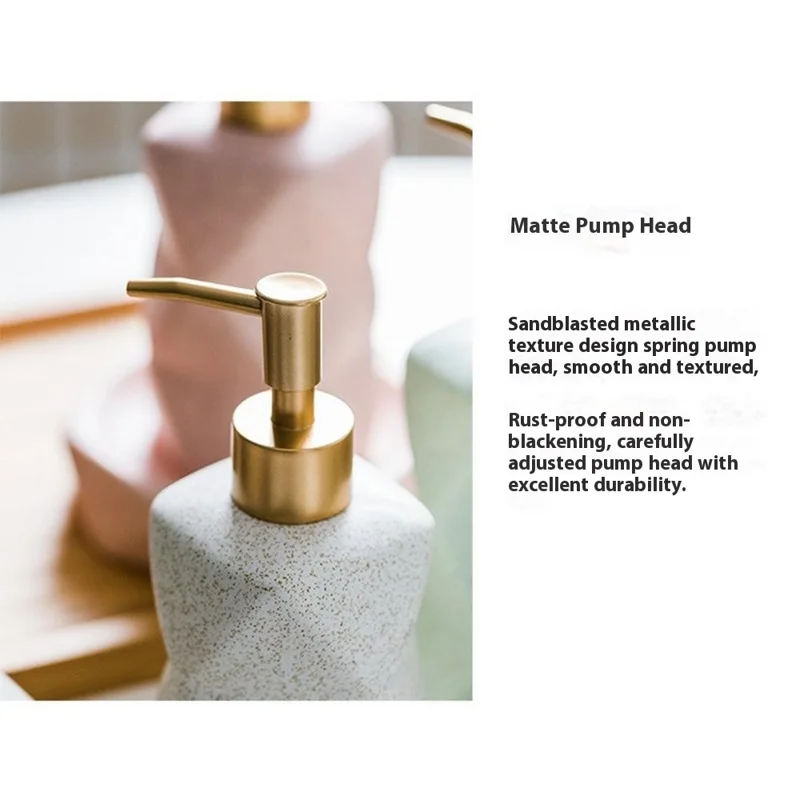 Set da 4 Pezzi di Accessori Bagno in Ceramica Stile Nordico - Dispenser per Lozione, Porta Spazzolino, Portasapone, Bicchiere per Collutorio - Rosa