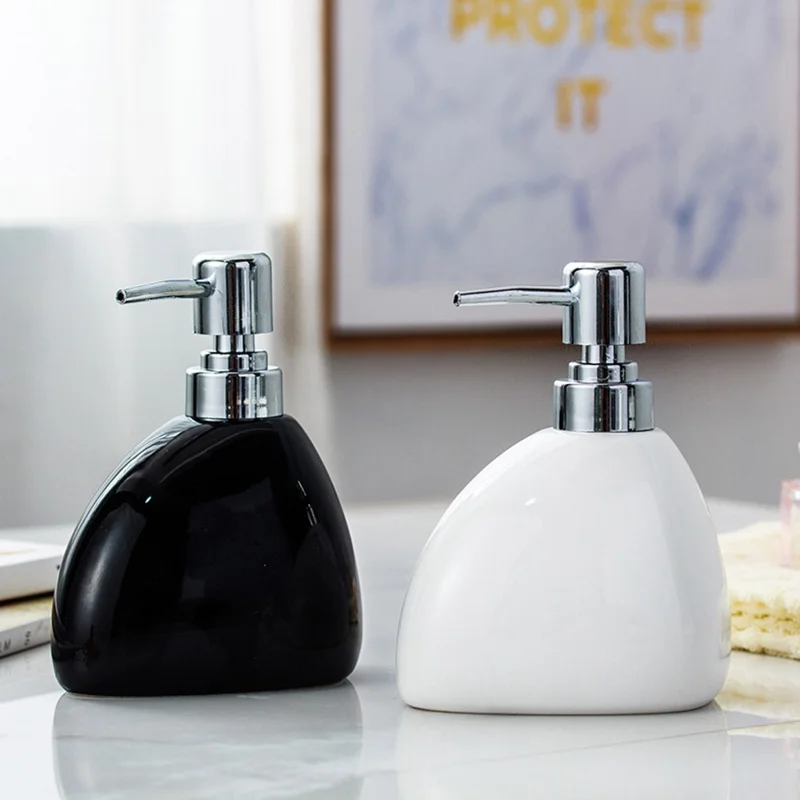 Distributeur de savon en céramique rechargeable pour hôtel de 450 ml - Bouteille de pompe pour savon, shampoing, gel douche et lotion - Blanc