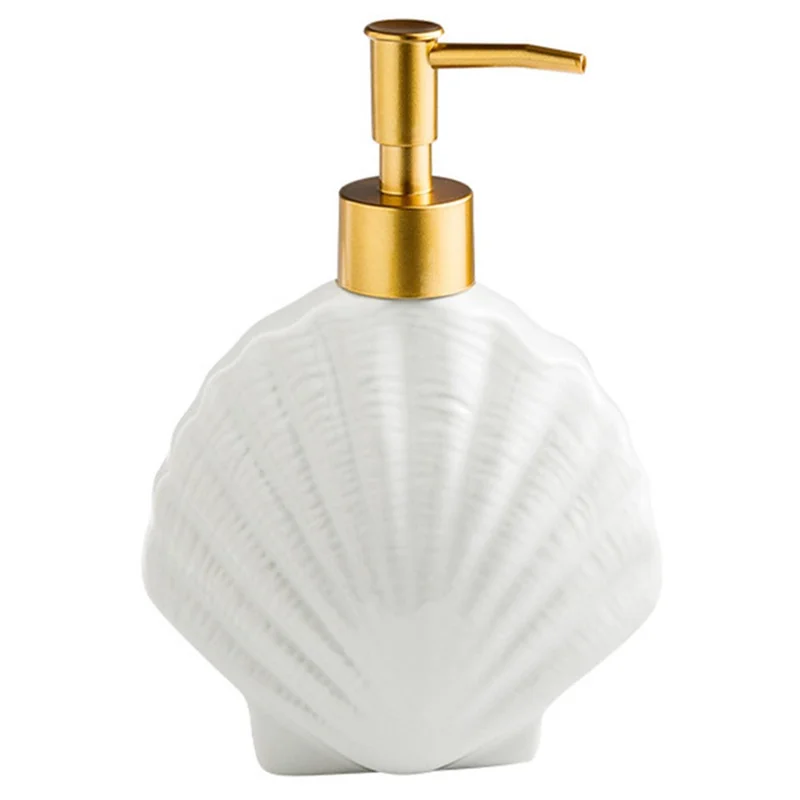 Distributeur en céramique nordique pour hôtel - Bouteille de savon, shampooing, après-shampooing et lotion avec pompe rechargeable - Modèle Coquillage