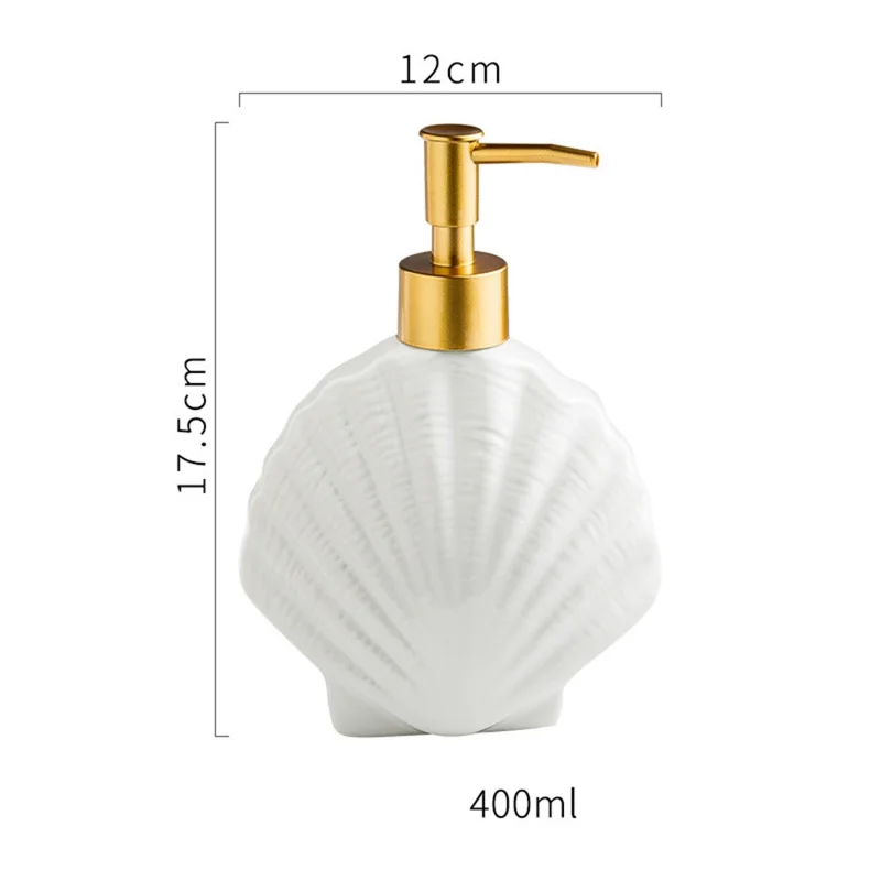 Distributeur en céramique nordique pour hôtel - Bouteille de savon, shampooing, après-shampooing et lotion avec pompe rechargeable - Modèle Coquillage
