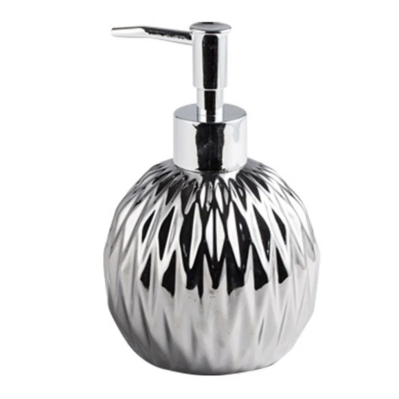 Distributeur rechargeable en céramique de 400 ml pour savon liquide, gel douche, shampooing et lotion - Bouteille distributrice pour hôtel avec pompe - Argent