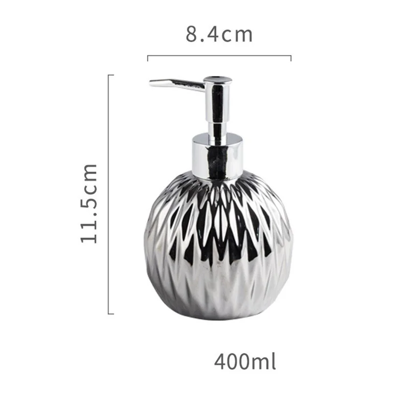 Distributeur rechargeable en céramique de 400 ml pour savon liquide, gel douche, shampooing et lotion - Bouteille distributrice pour hôtel avec pompe - Argent