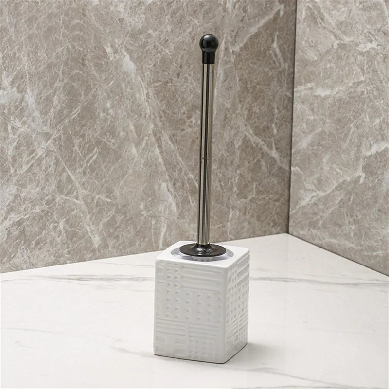 Nordic Ceramic Base No Dead Angle Toilet Brush Long Handle Bathroom Cleaner - Square / White