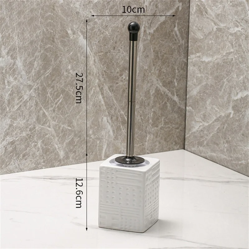 Nordic Ceramic Base No Dead Angle Toilet Brush Long Handle Bathroom Cleaner - Square / White